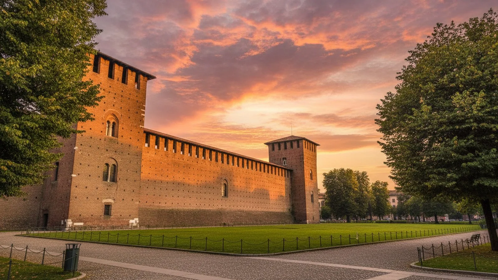 Il Castello Sforzesco di Milano al tramonto